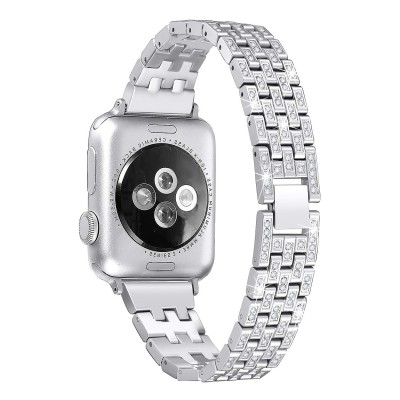 Secbolt Bling Metal Bands Compatible with Apple Watch Band 38mm 40mm iWatch Series 5/4/3/2/1, Dressy Rhinestone Bracelet Wristband Women, Silver